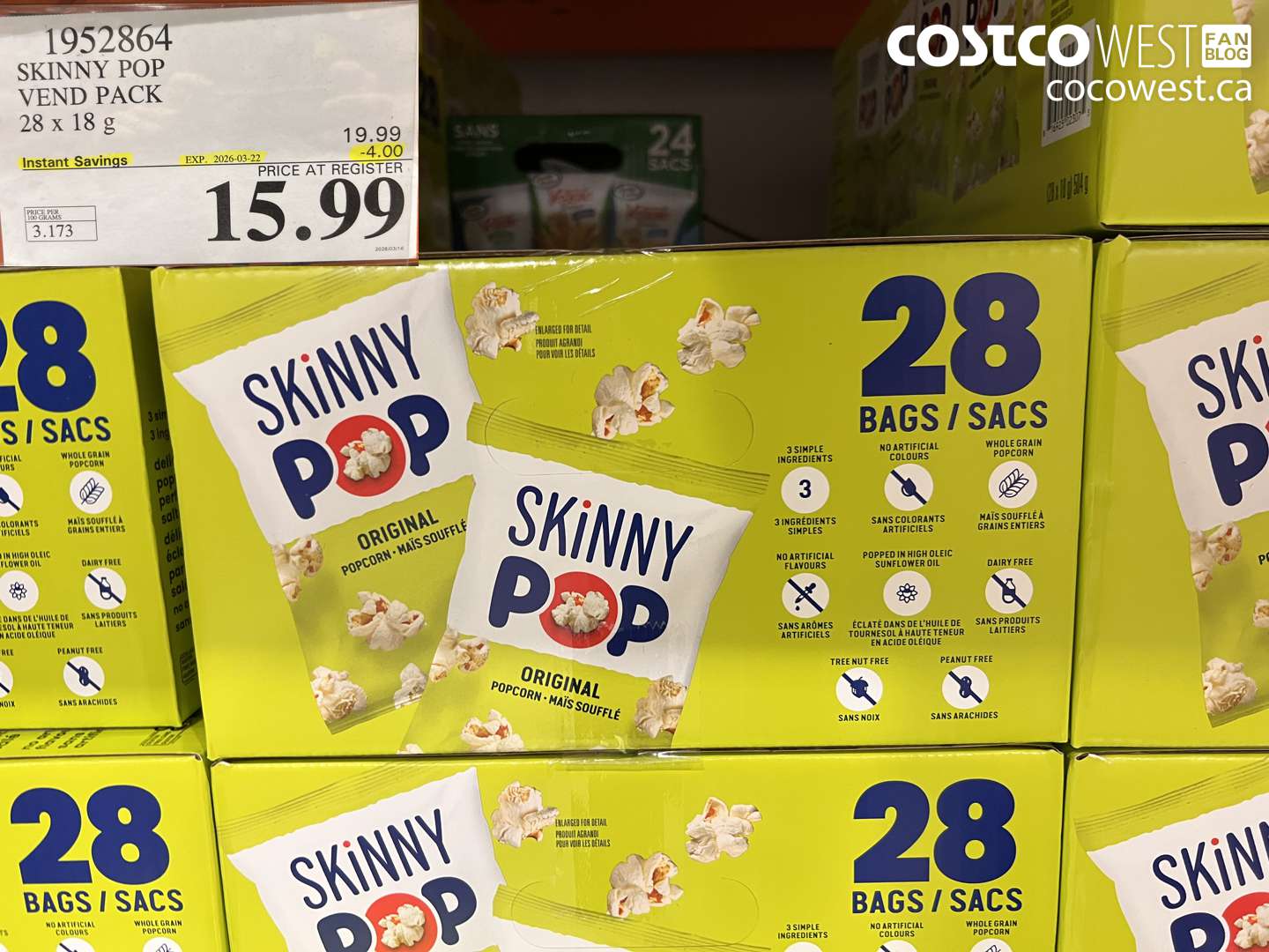 1952864 SKINNY POP VEND PACK 28 X 18 G ($4.00 INSTANT SAVINGS EXPIRES ON 2026-03-22) $15.99