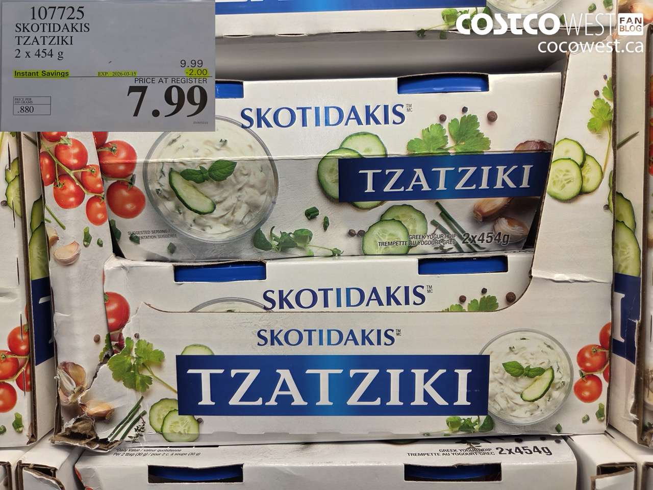107725 SKOTIDAKIS TZATZIKI 2 X 454 G ($2.00 INSTANT SAVINGS EXPIRES ON 2026-03-15) $7.99