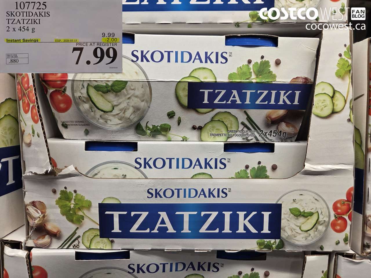 107725 SKOTIDAKIS TZATZIKI 2 X 454 G ($2.00 INSTANT SAVINGS EXPIRES ON 2026-03-15) $7.99