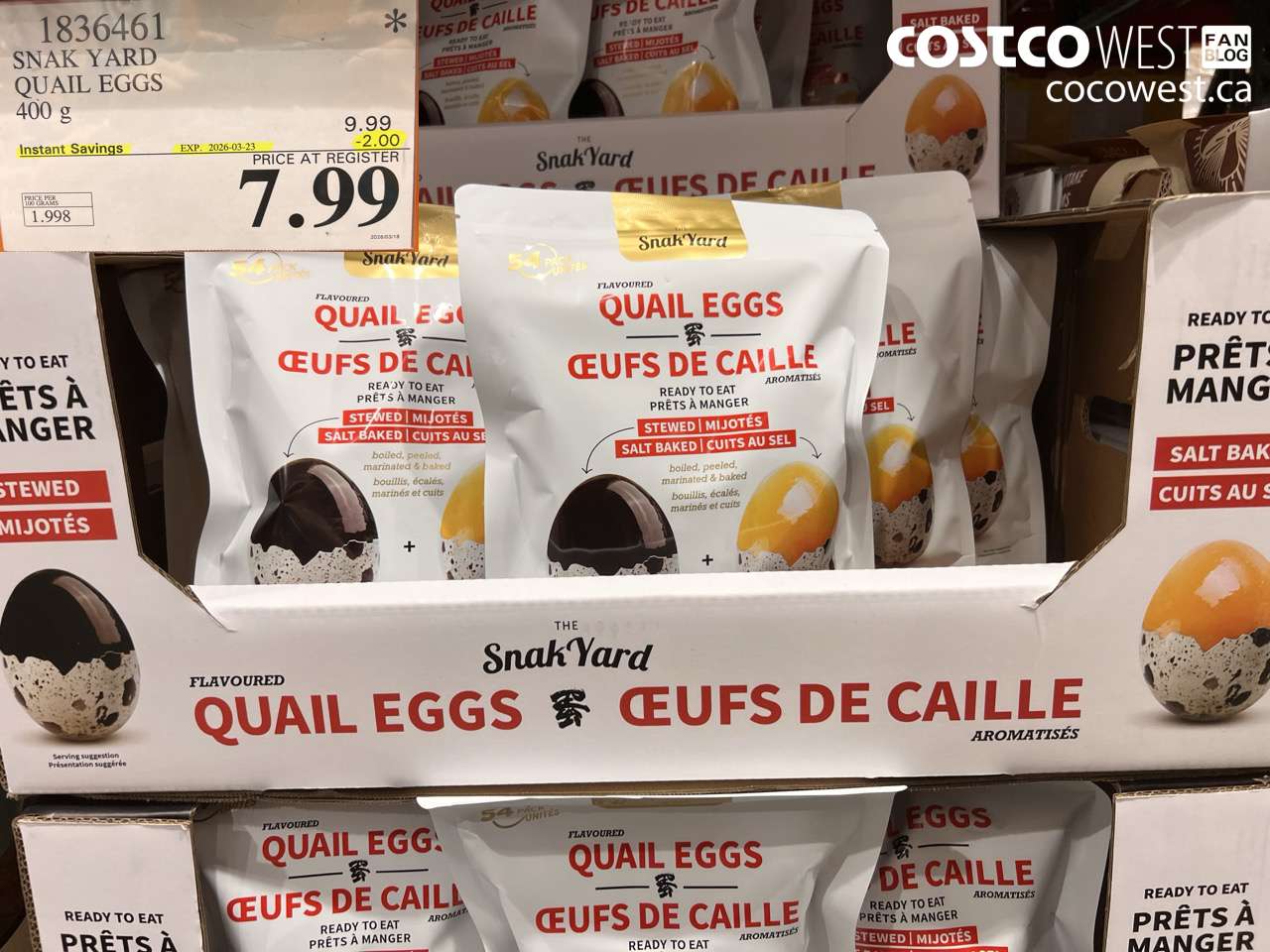 1836461 SNAK YARD QUAIL EGGS 400G ($2.00 INSTANT SAVINGS EXPIRES ON 2026-03-23) $7.99
