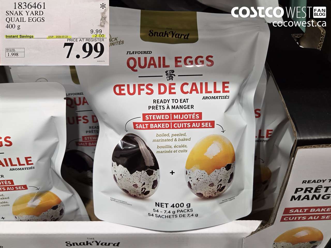 1836461 SNAK YARD QUAIL EGGS 400 G ($2.00 INSTANT SAVINGS EXPIRES ON 2026-03-23) $7.99