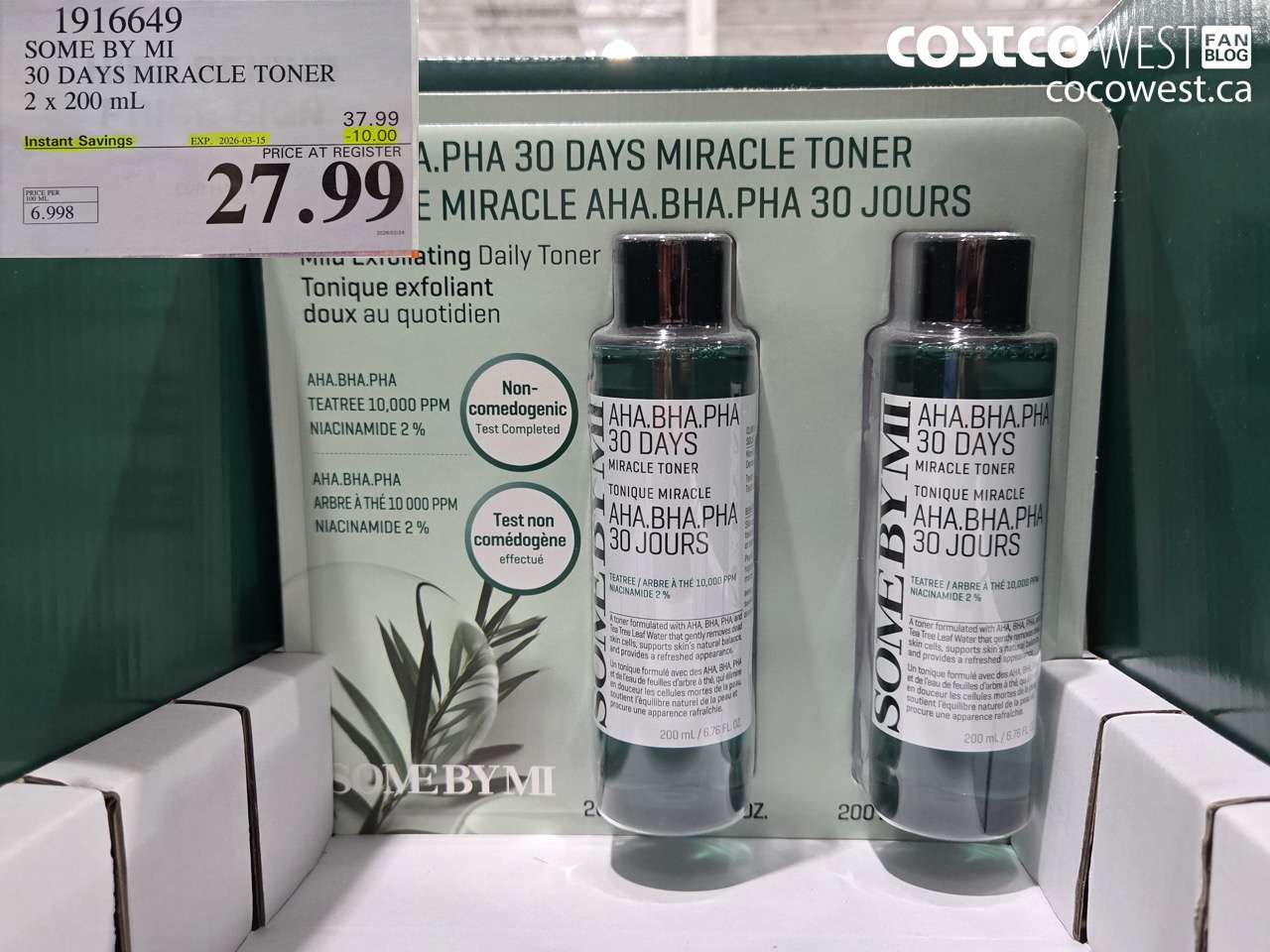 1916649 SOME BY MI 30 DAYS MIRACLE TONER 2 X 200 ML ($10.00 INSTANT SAVINGS EXPIRES ON 2026-03-15) $27.99