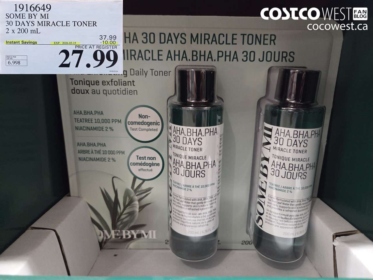 1916649 SOME BY MI 30 DAYS MIRACLE TONER 2 X 200 ML ($10.00 INSTANT SAVINGS EXPIRES ON 2026-03-15) $27.99