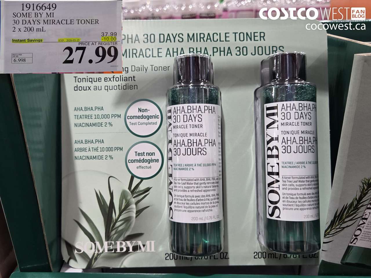 1916649 SOME BY MI 30 DAYS MIRACLE TONER 2 X 200 ML ($10.00 INSTANT SAVINGS EXPIRES ON 2026-03-15) $27.99