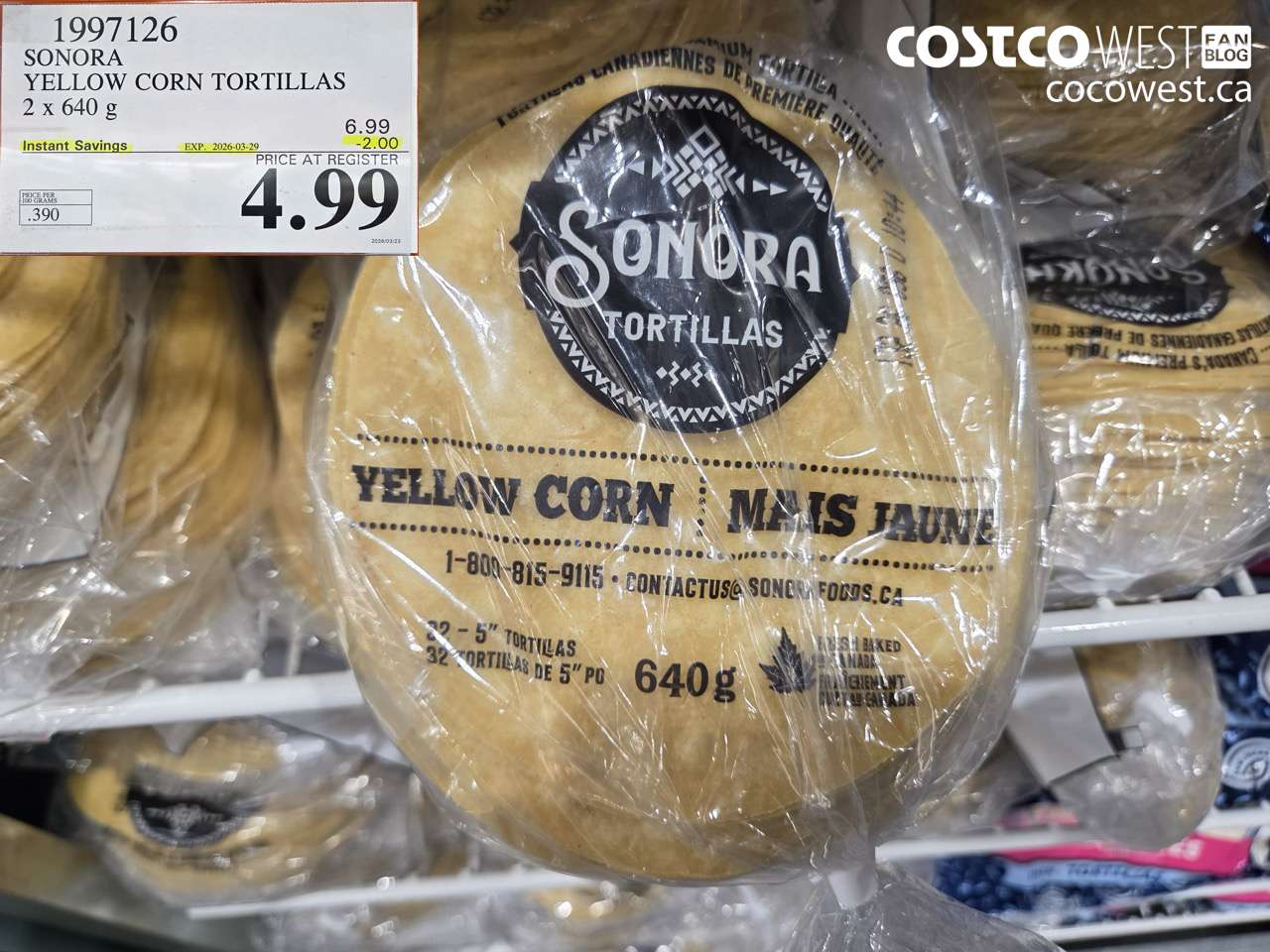 1997126 SONORA YELLOW CORN TORTILLAS 2 X 640 G ($2.00 INSTANT SAVINGS EXPIRES ON 2026-03-29) $4.99