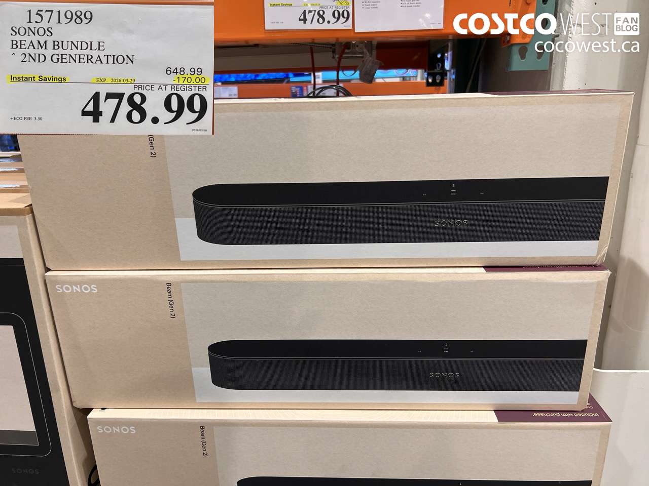 1571989 SONOS BEAM BUNDLE 2ND GENERATION ($170.00 INSTANT SAVINGS EXPIRES ON 2026-03-29) $478.99