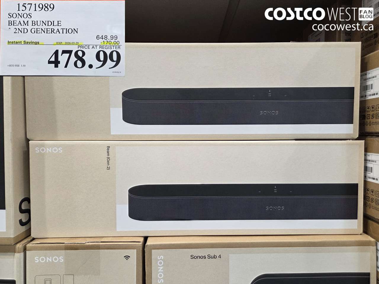 1571989 SONOS BEAM BUNDLE 2ND GENERATION ($170.00 INSTANT SAVINGS EXPIRES ON 2026-03-29) $478.99