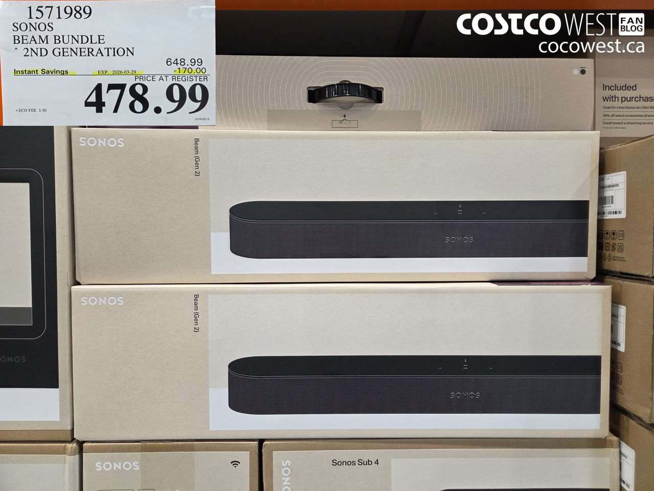 1571989 SONOS BEAM BUNDLE 2ND GENERATION ($170.00 INSTANT SAVINGS EXPIRES ON 2026-03-29) $478.99