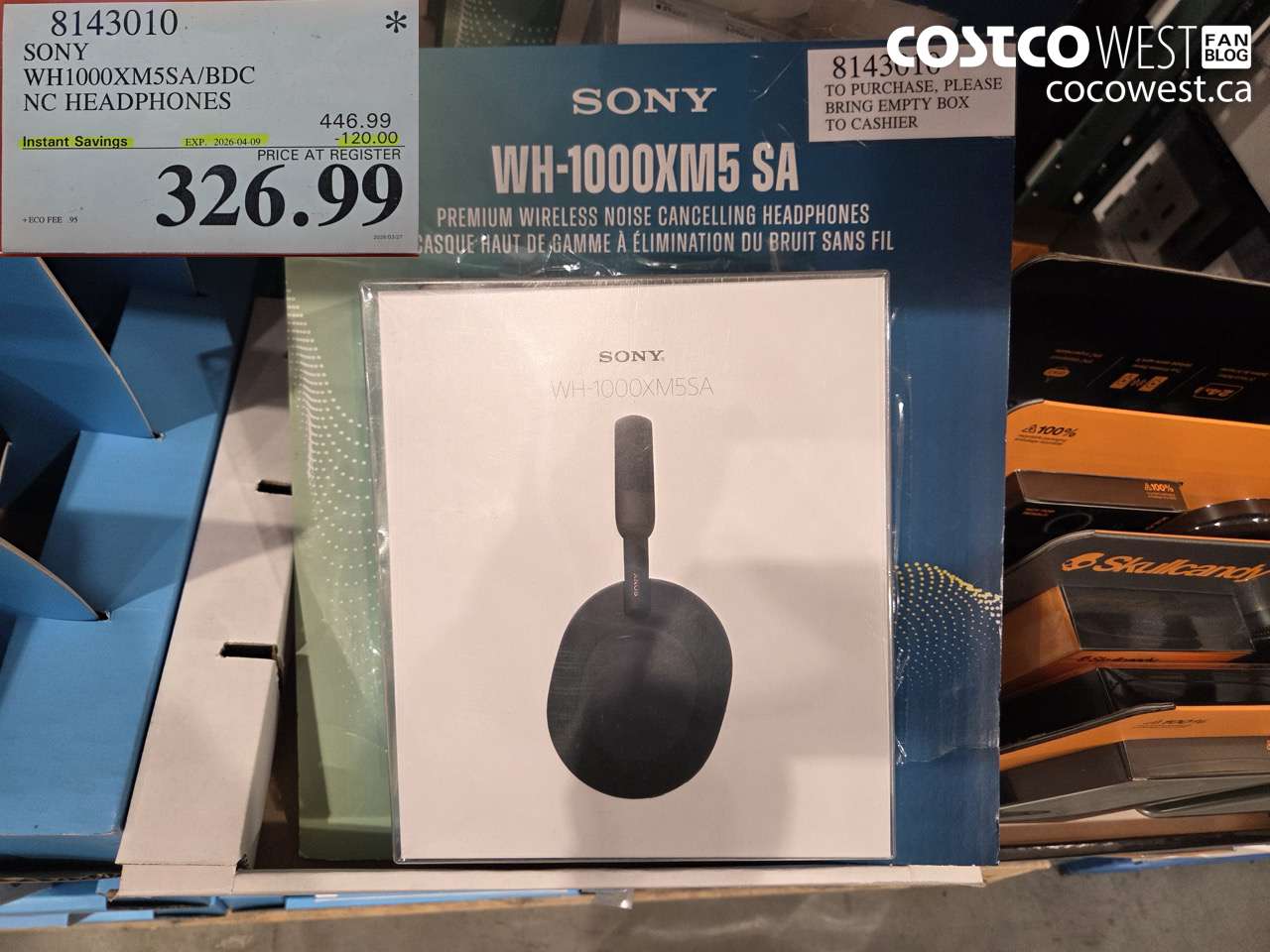 8143010 SONY WH1000XM5SA/BDC NC HEADPHONES ($120.00 INSTANT SAVINGS EXPIRES ON 2026-04-09) $326.99