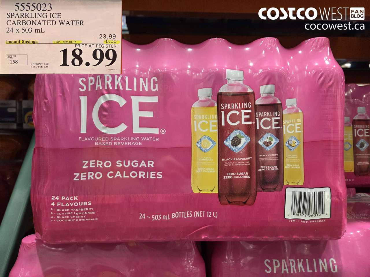 5555023 SPARKLING ICE CARBONATED WATER 24 X 503 ML ($5.00 INSTANT SAVINGS EXPIRES ON 2026-04-12) $18.99