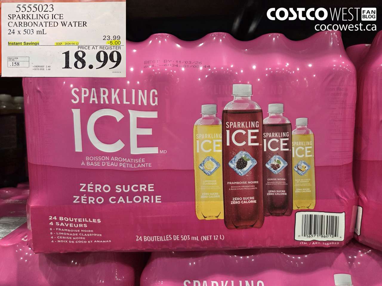 5555023 SPARKLING ICE CARBONATED WATER 24 X 503 ML ($5.00 INSTANT SAVINGS EXPIRES ON 2026-04-12) $18.99