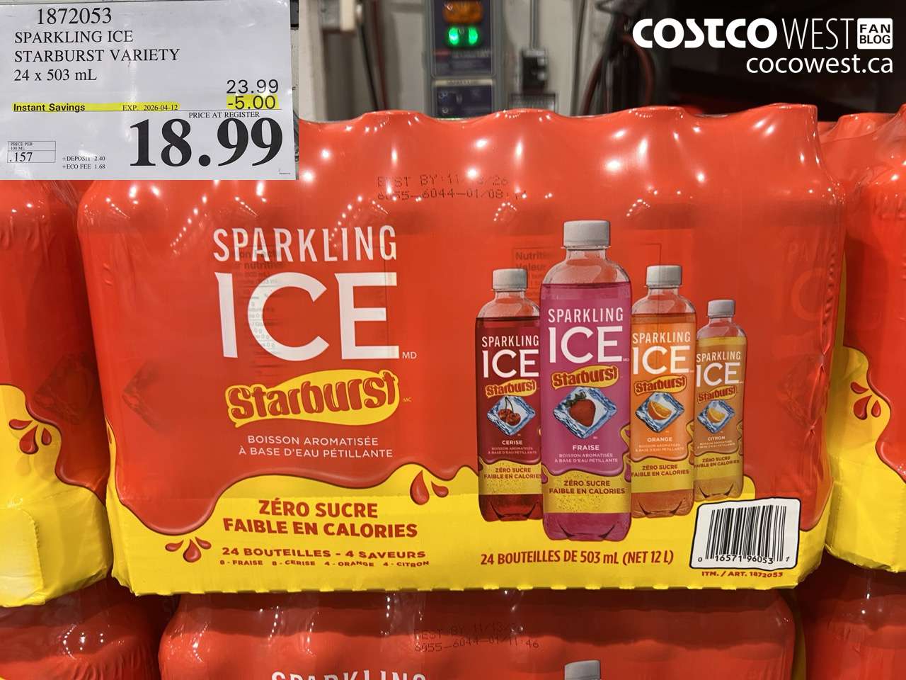 1872053 SPARKLING ICE STARBURST VARIETY 24 X 503 ML ($5.00 INSTANT SAVINGS EXPIRES ON 2026-04-12) $18.99