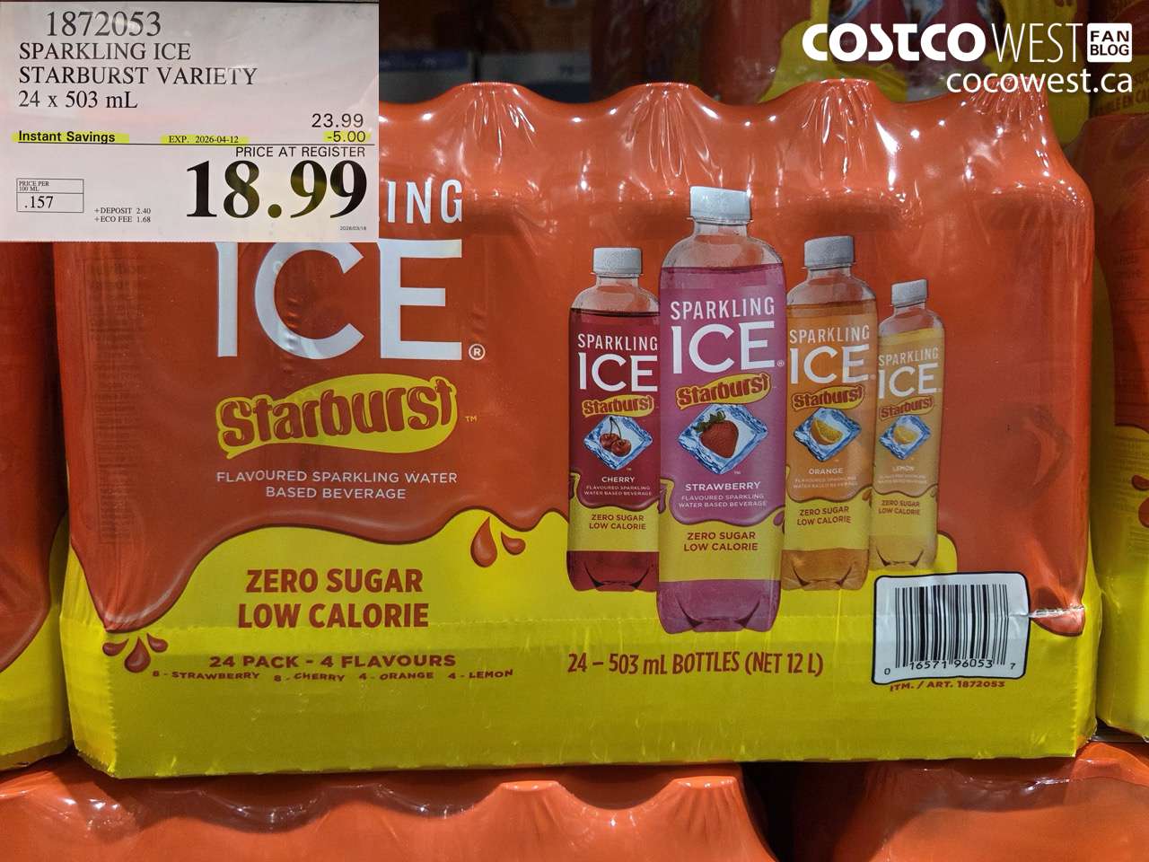 1872053 SPARKLING ICE STARBURST VARIETY 24 X 503 ML ($5.00 INSTANT SAVINGS EXPIRES ON 2026-04-12) $18.99