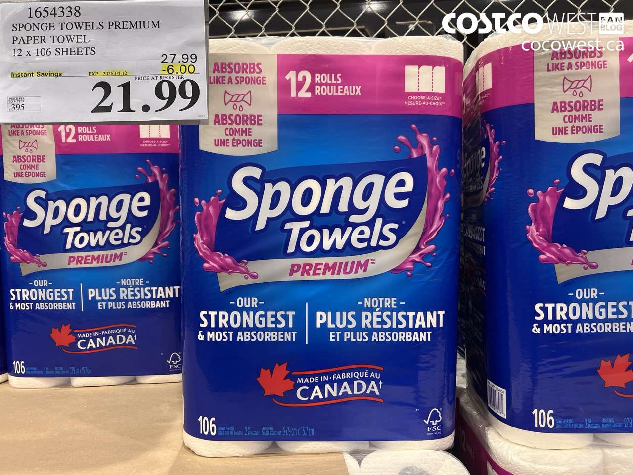 1654338 SPONGE TOWELS PREMIUM PAPER TOWEL 12 X 106 SHEETS ($6.00 INSTANT SAVINGS EXPIRES ON 2026-04-12) $21.99