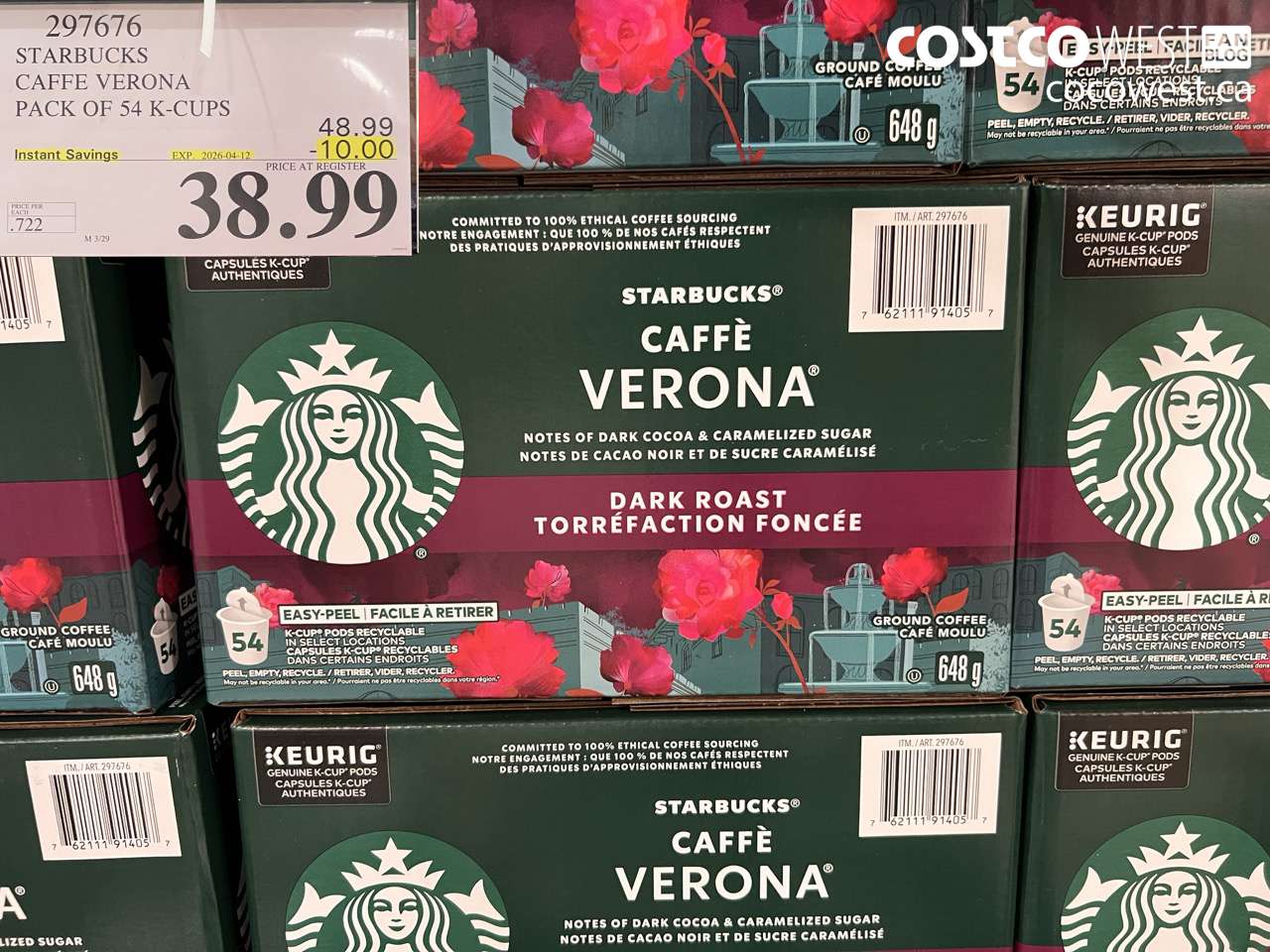 297676 STARBUCKS CAFFE VERONA PACK OF 54 K-CUPS ($10.00 INSTANT SAVINGS EXPIRES ON 2026-04-12) $38.99