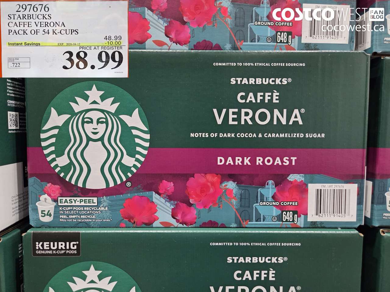 297676 STARBUCKS CAFFE VERONA PACK OF 54 K-CUPS ($10.00 INSTANT SAVINGS EXPIRES ON 2026-04-12) $38.99