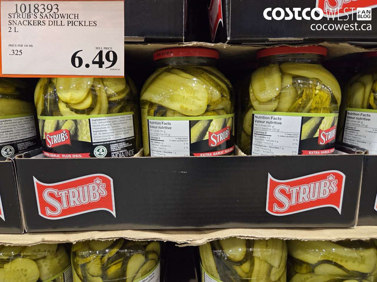 1018393 STRUB'S SANDWICH SNACKERS DILL PICKLES 2 L $6.49