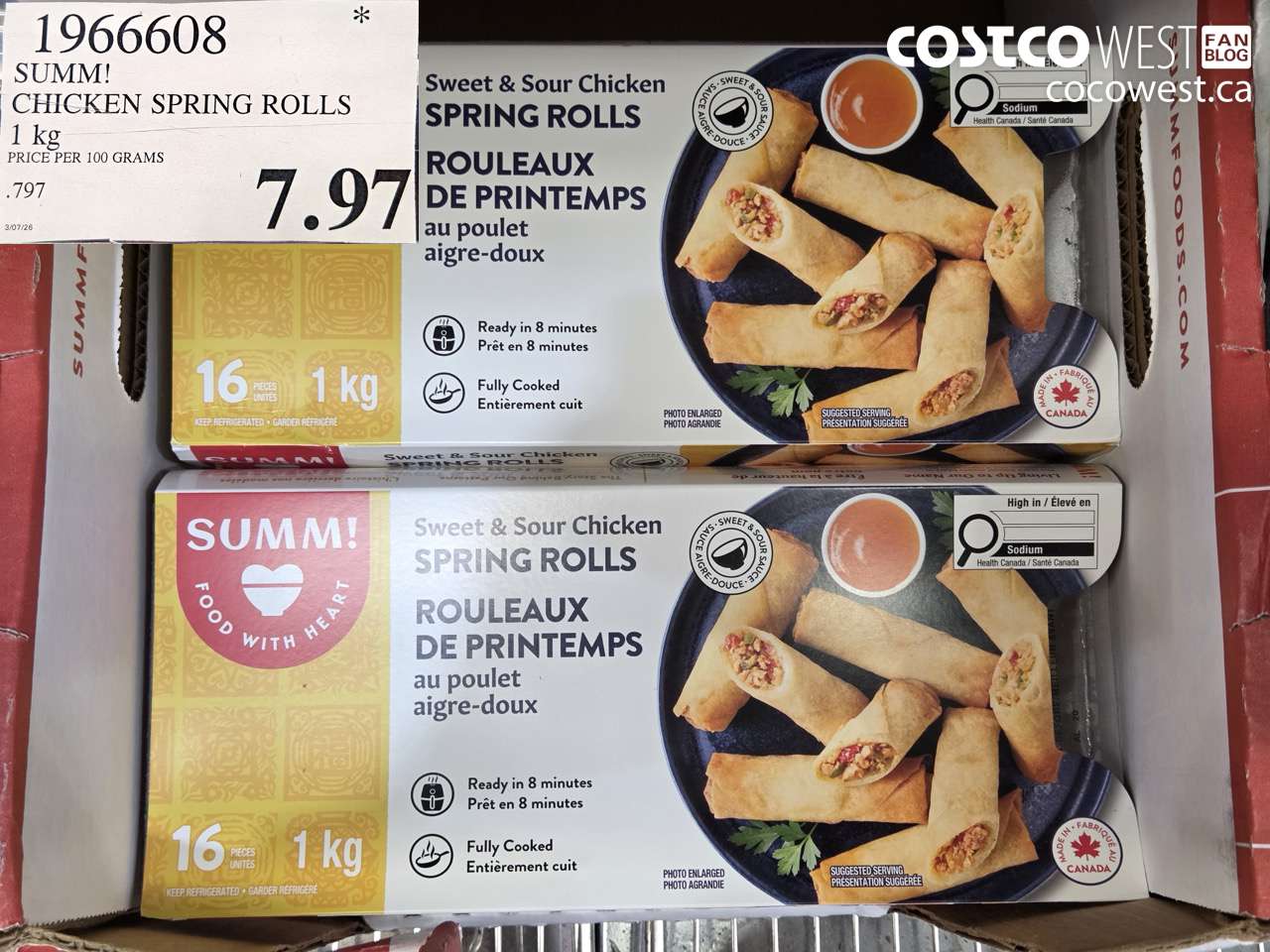 1966608 SUMM! CHICKEN SPRING ROLLS 1KG $7.97