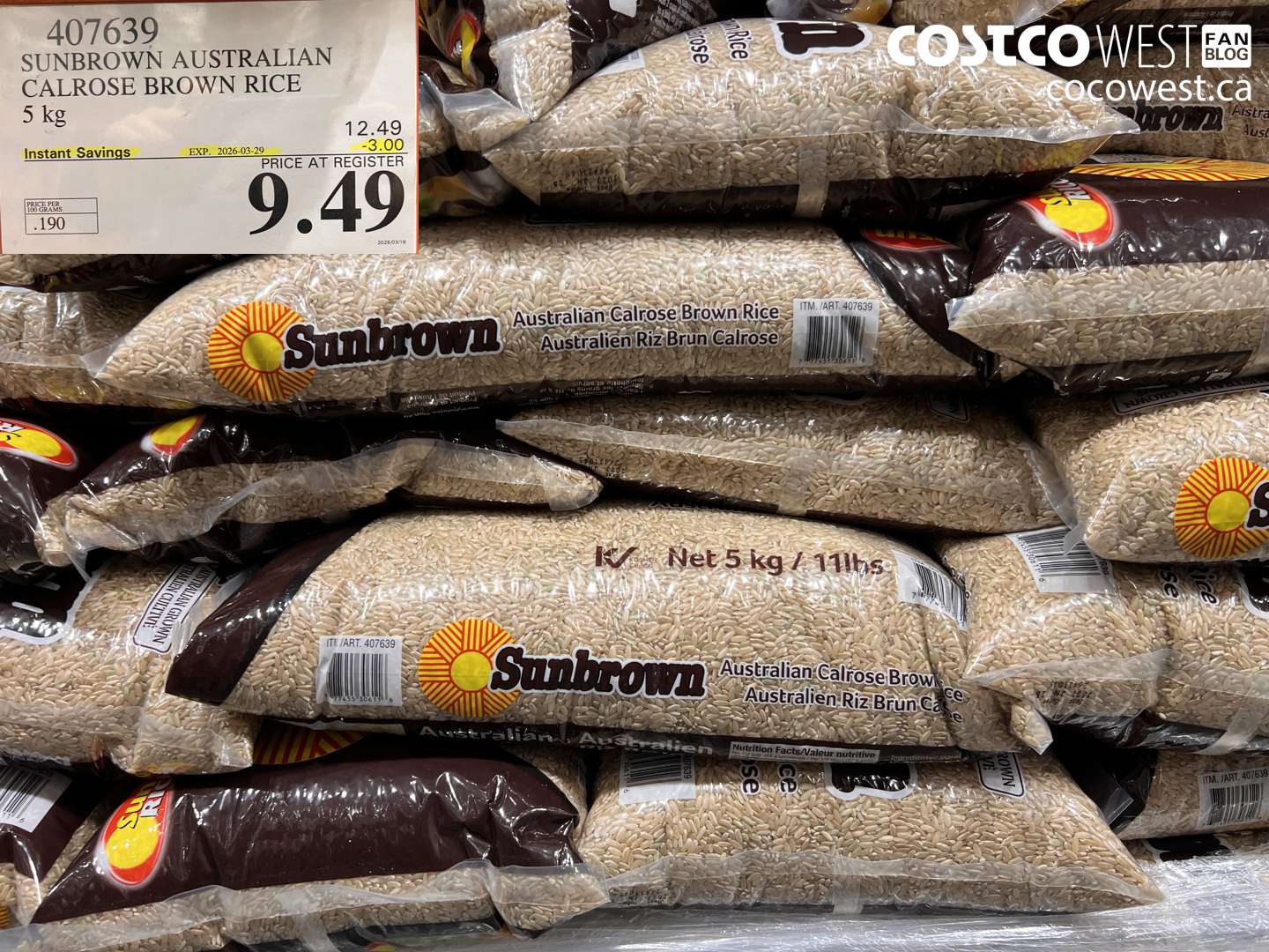 407639 SUNBROWN AUSTRALIAN CALROSE BROWN RICE 5KG ($3.00 INSTANT SAVINGS EXPIRES ON 2026-03-29) $9.49