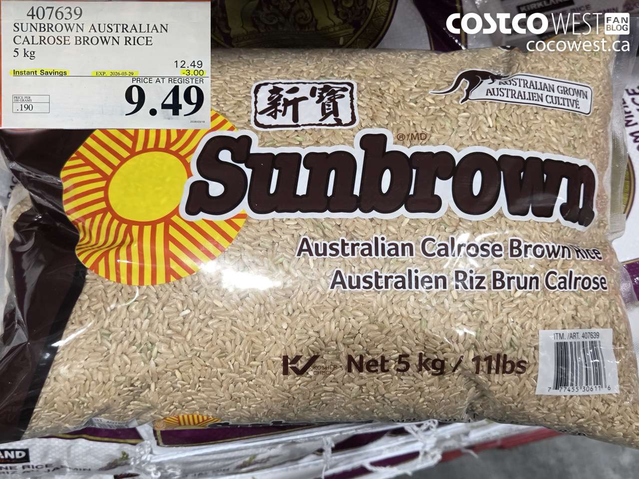 407639 SUNBROWN AUSTRALIAN CALROSE BROWN RICE 5KG ($3.00 INSTANT SAVINGS EXPIRES ON 2026-03-29) $9.49