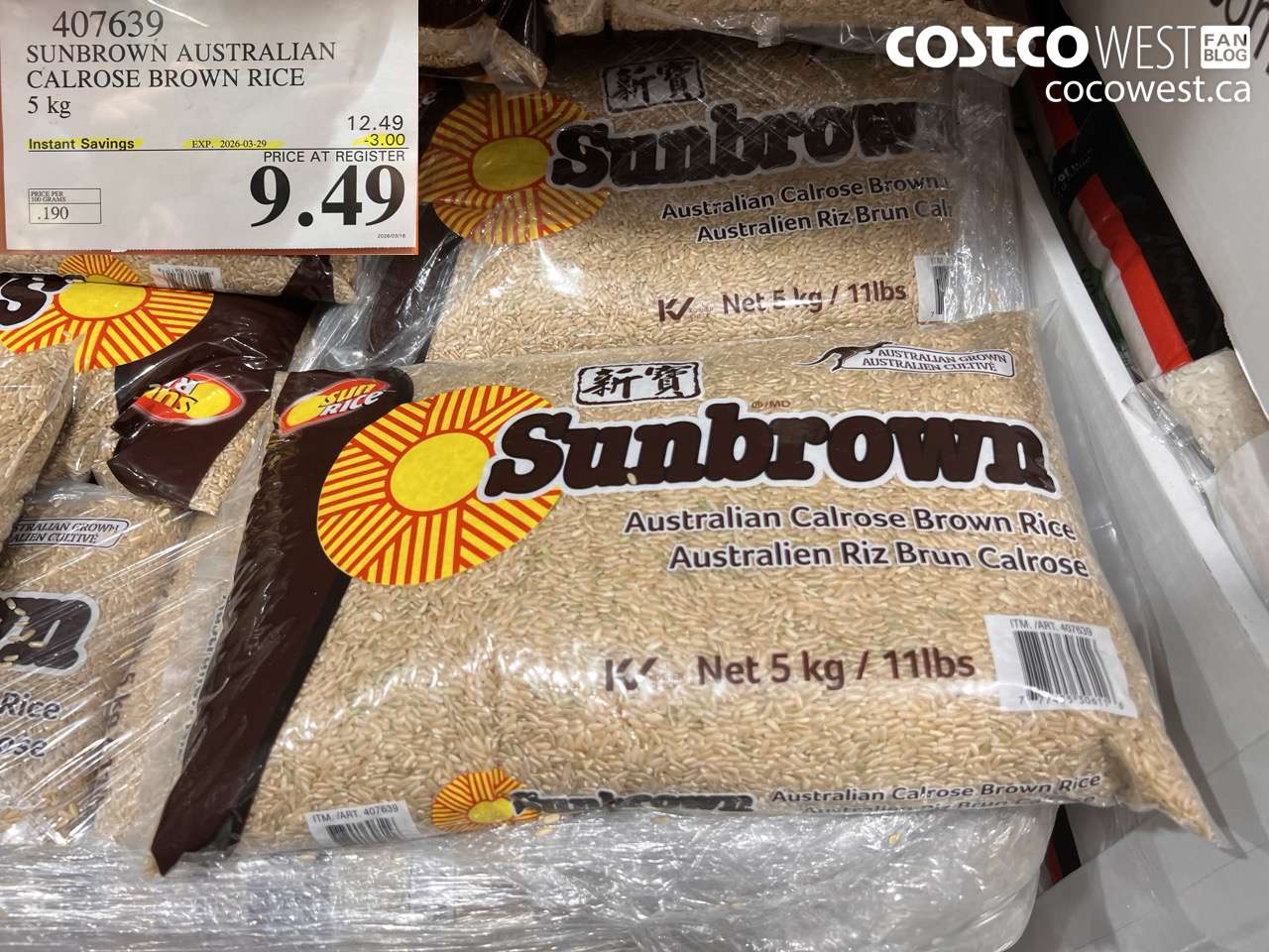 407639 SUNBROWN AUSTRALIAN CALROSE BROWN RICE 5 KG ($3.00 INSTANT SAVINGS EXPIRES ON 2026-03-29) $9.49