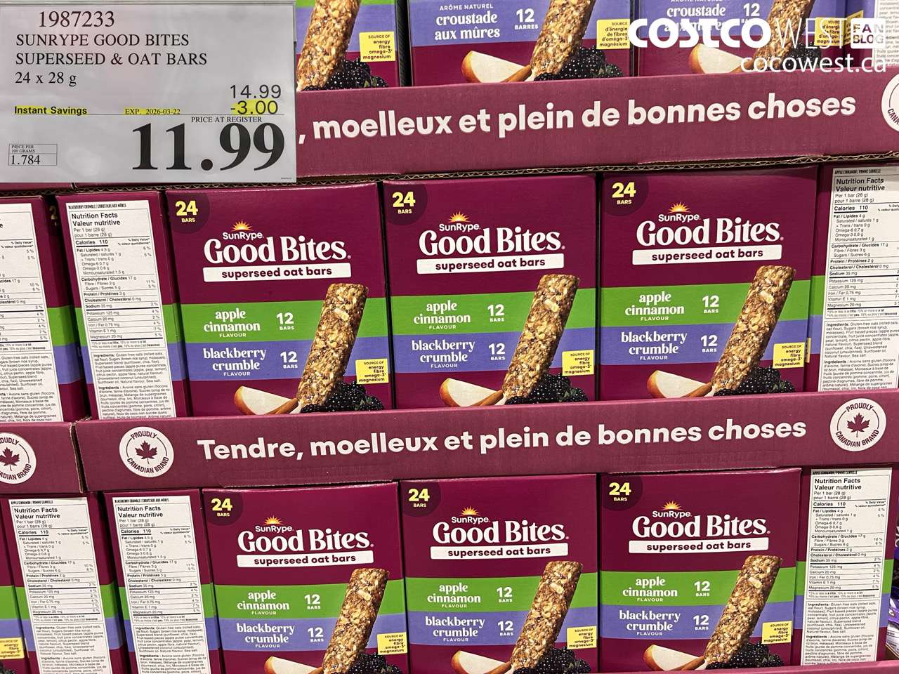 1987233 SUNRYPE GOOD BITES SUPERSEED & OAT BARS ($3.00 INSTANT SAVINGS EXPIRES ON 2026-03-22) $11.99