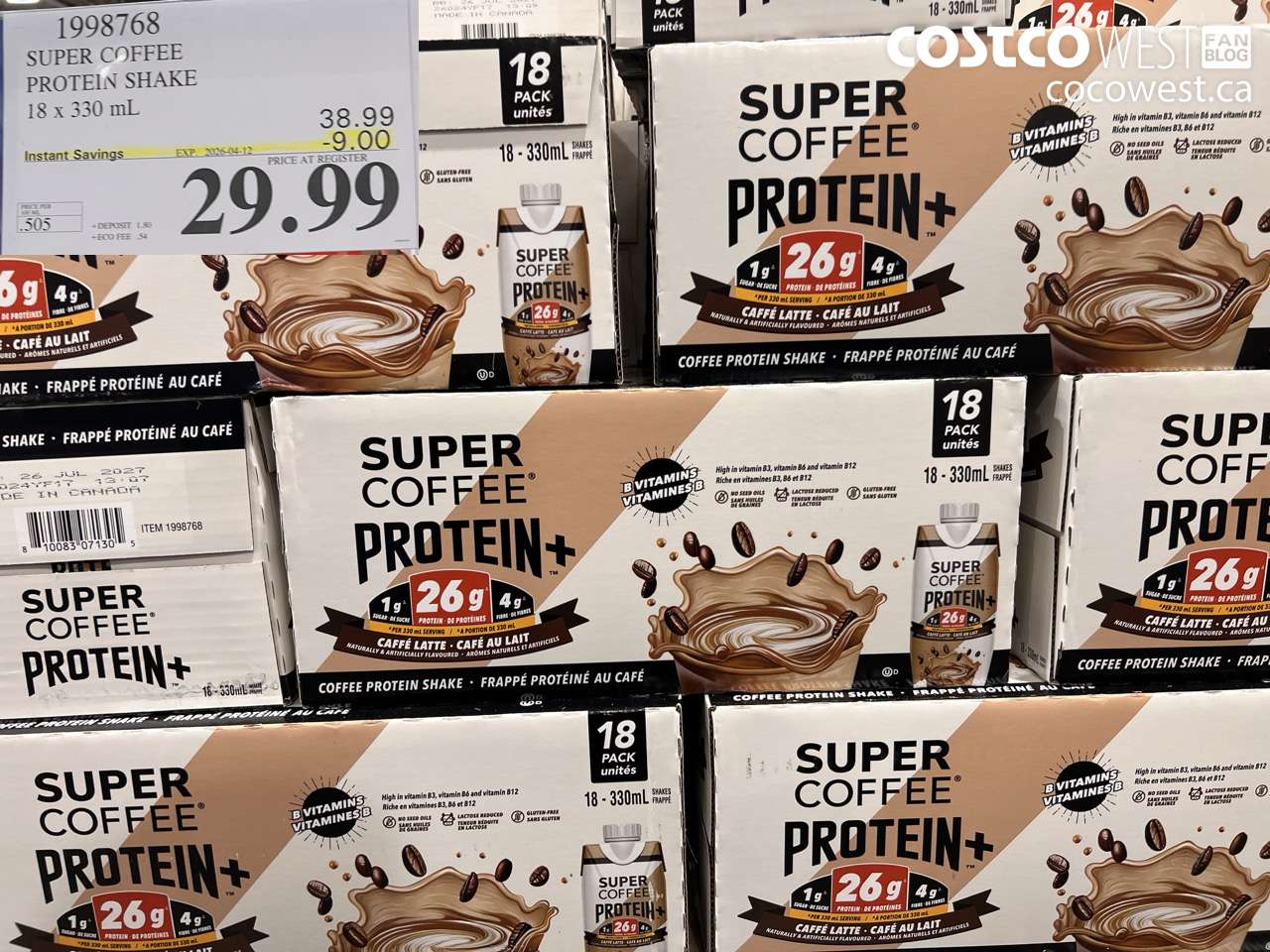 1998768 SUPER COFFEE PROTEIN SHAKE 18 X 330 ML ($9.00 INSTANT SAVINGS EXPIRES ON 2023-04-12) $29.99