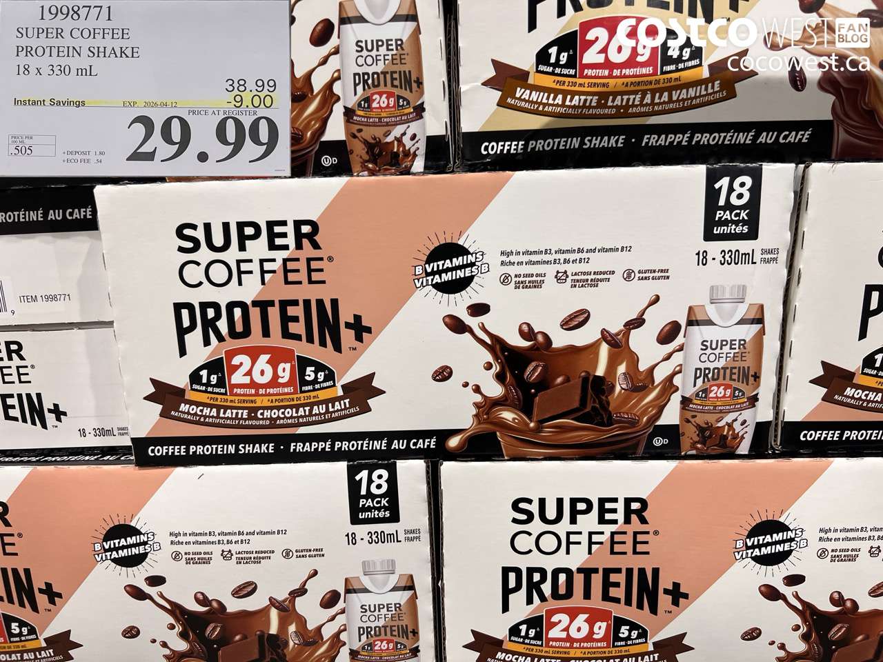 1998771 SUPER COFFEE PROTEIN SHAKE 18 X 330 ML ($9.00 INSTANT SAVINGS EXPIRES ON 2026-04-12) $29.99