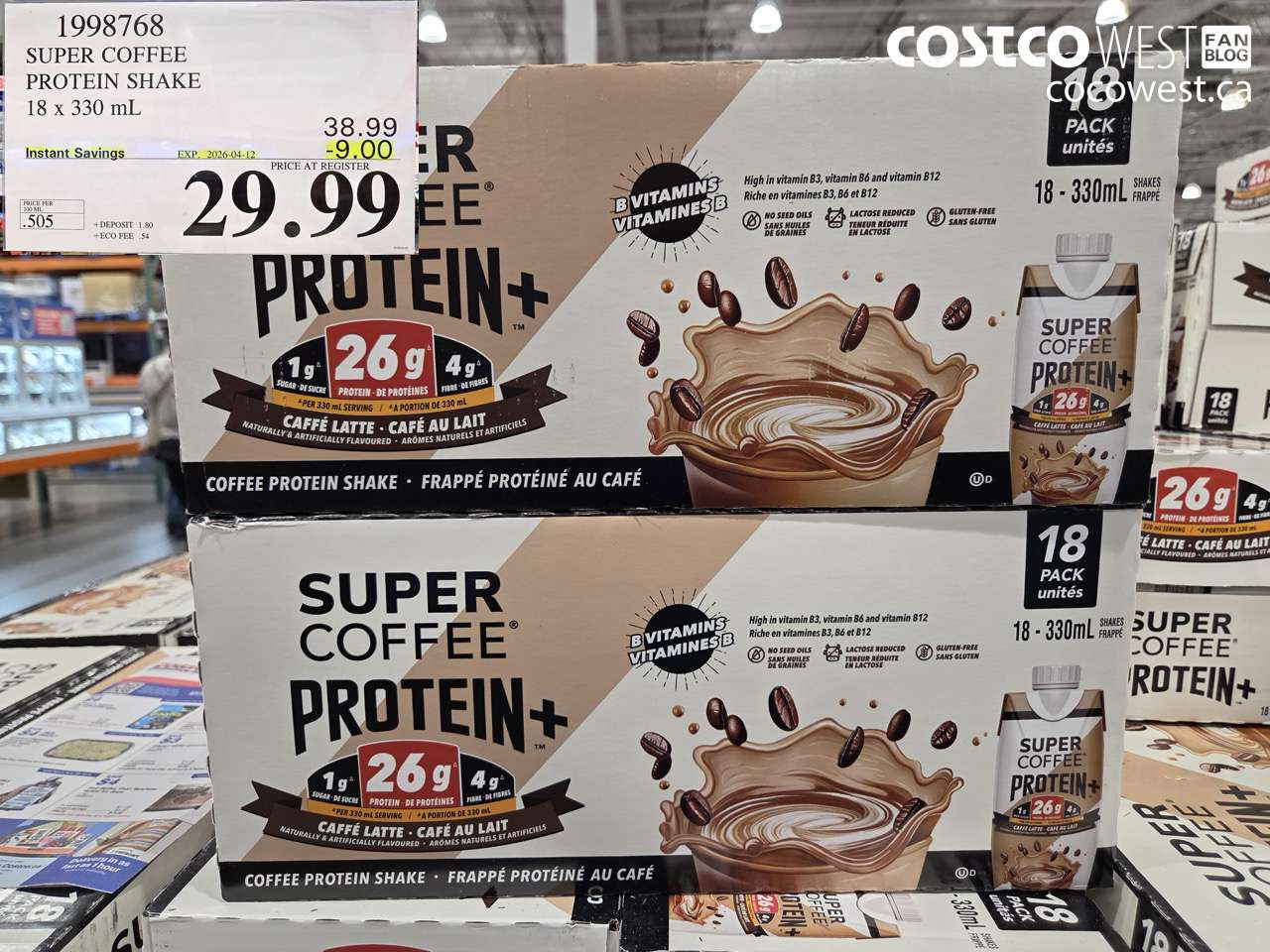 1998768 SUPER COFFEE PROTEIN SHAKE 18 X 330 ML ($9.00 INSTANT SAVINGS EXPIRES ON 2026-04-12) $29.99