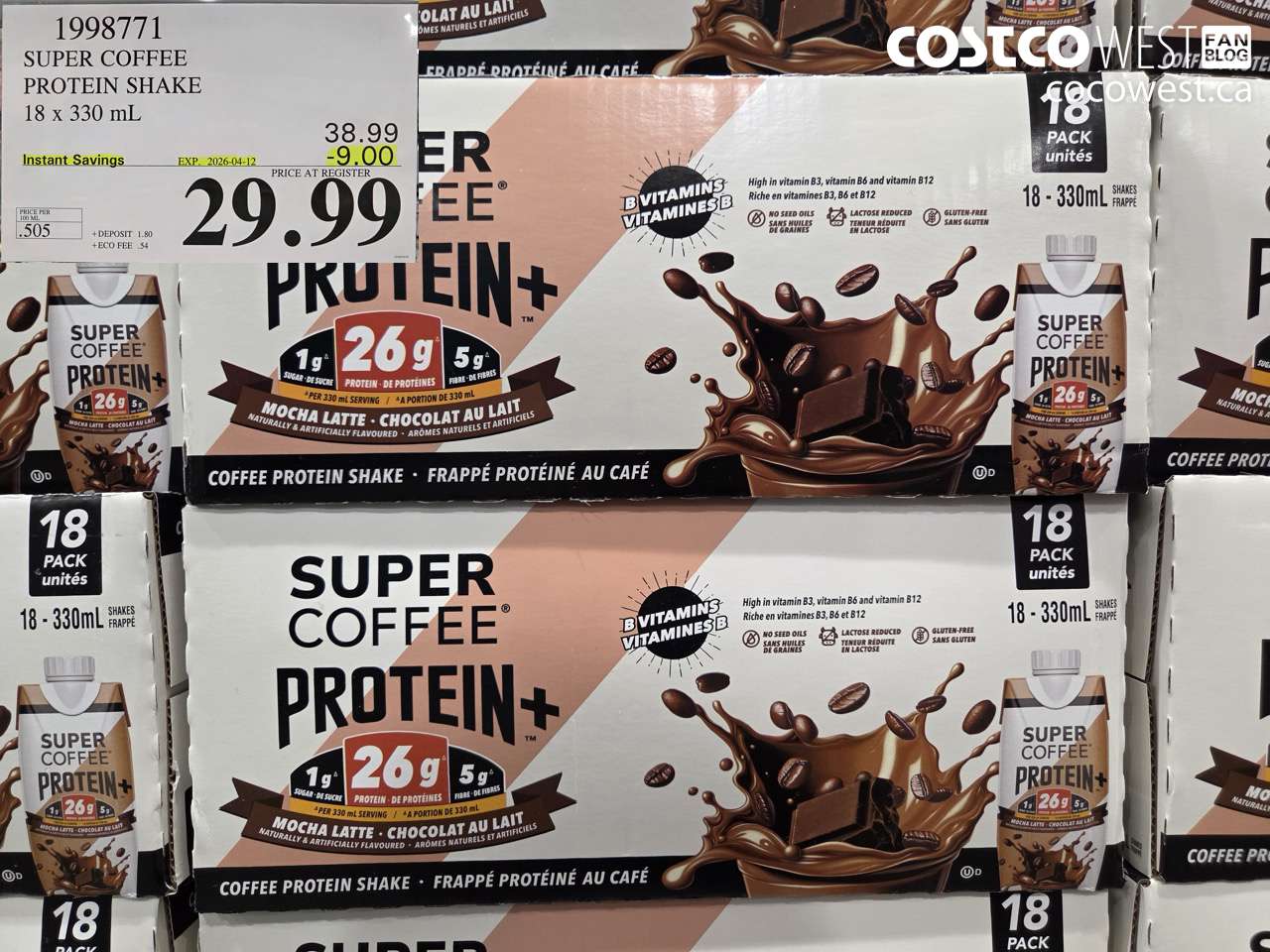 1998771 SUPER COFFEE PROTEIN SHAKE 18 X 330 ML ($9.00 INSTANT SAVINGS EXPIRES ON 2026-04-12) $29.99