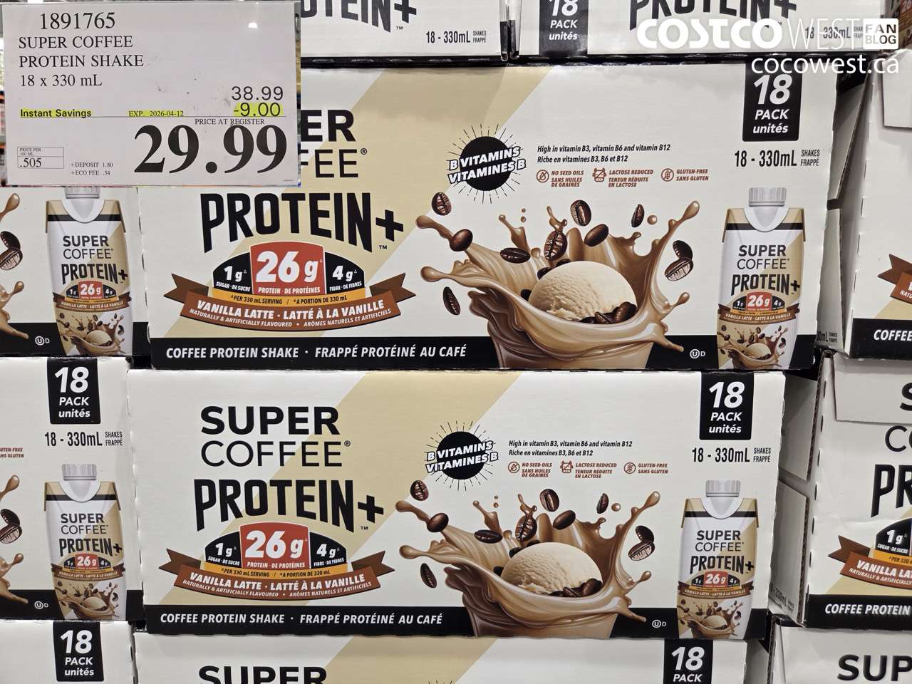 1891765 SUPER COFFEE PROTEIN SHAKE 18 X 330 ML ($9.00 INSTANT SAVINGS EXPIRES ON 2026-04-12) $29.99
