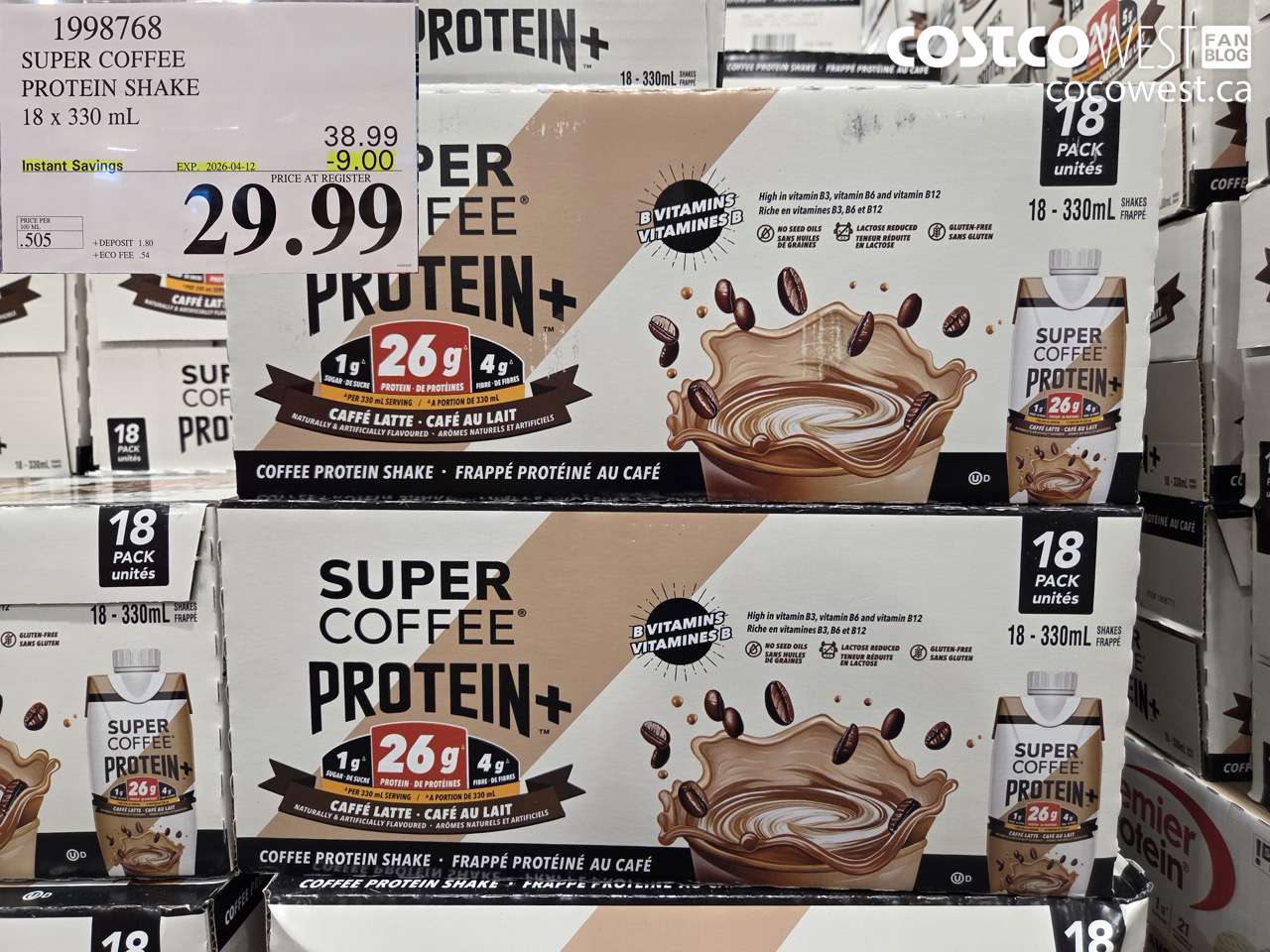 1998768 SUPER COFFEE PROTEIN SHAKE 18 X 330 ML ($9.00 INSTANT SAVINGS EXPIRES ON 2026-04-12) $29.99