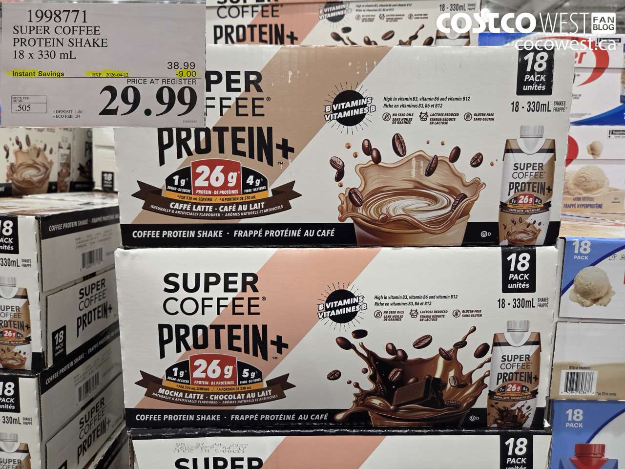 1998771 SUPER COFFEE PROTEIN SHAKE 18 X 330 ML ($9.00 INSTANT SAVINGS EXPIRES ON 2026-04-12) $29.99