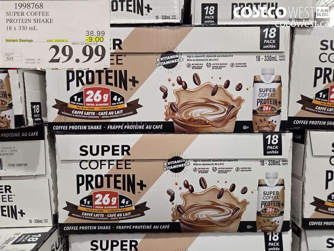 1998768 SUPER COFFEE PROTEIN SHAKE 18 X 330 ML ($9.00 INSTANT SAVINGS EXPIRES ON 2026-04-12) $29.99