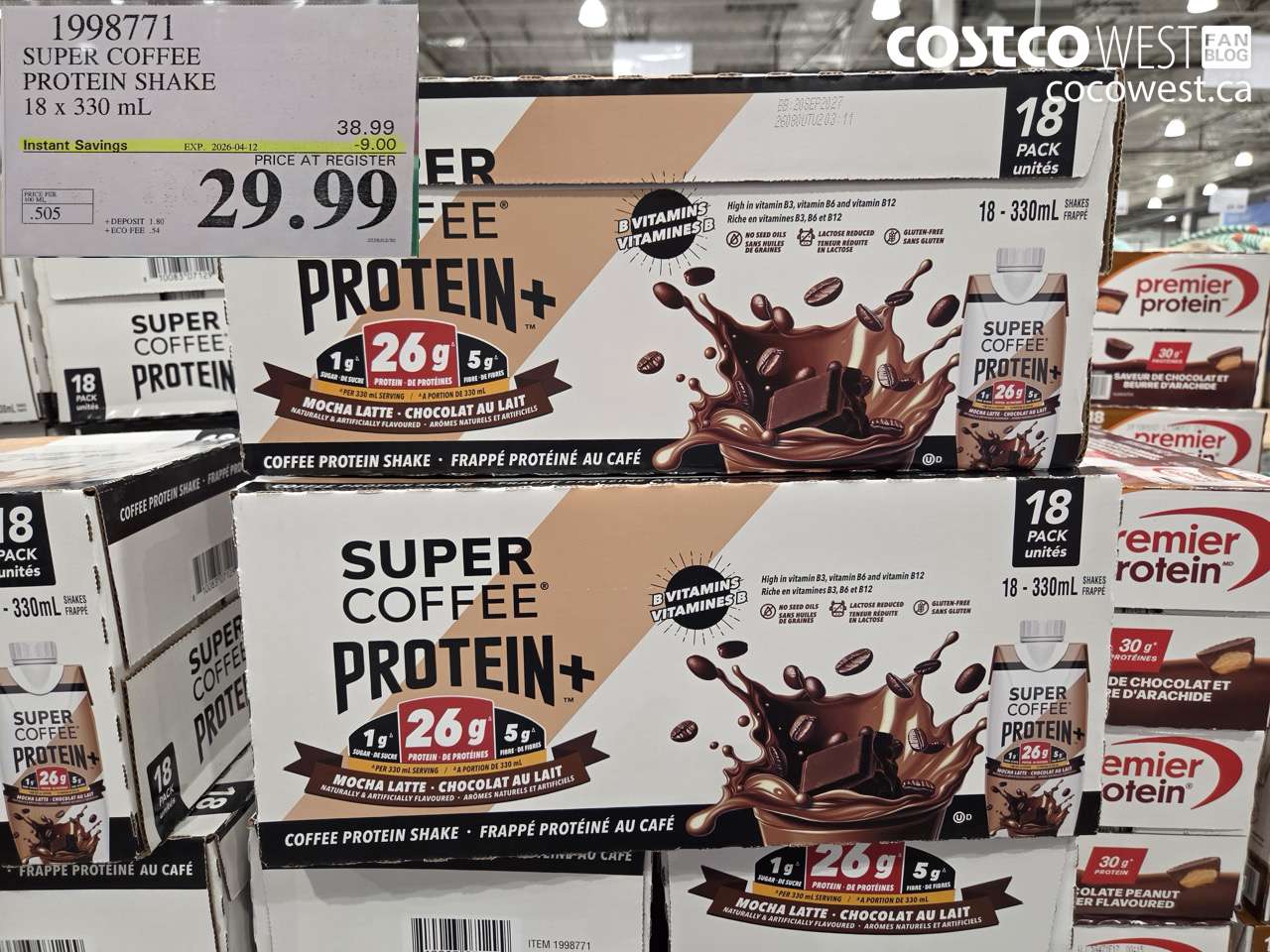 1998771 SUPER COFFEE PROTEIN SHAKE 18 X 330 ML ($9.00 INSTANT SAVINGS EXPIRES ON 2026-04-12) $29.99