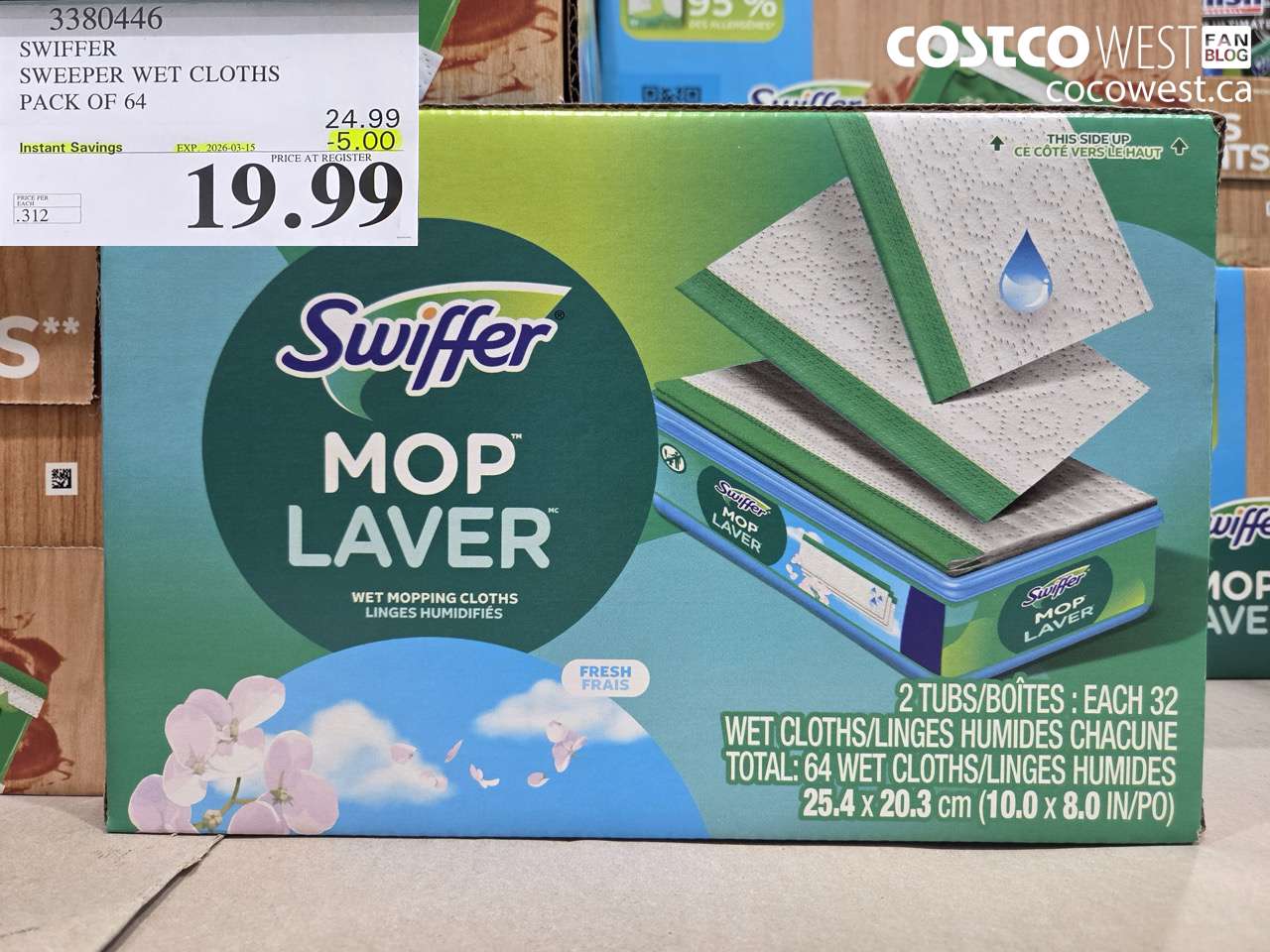 3380446 SWIFFER SWEEPER WET CLOTHS PACK OF 64 ($5.00 INSTANT SAVINGS EXPIRES ON 2026-03-15) $19.99