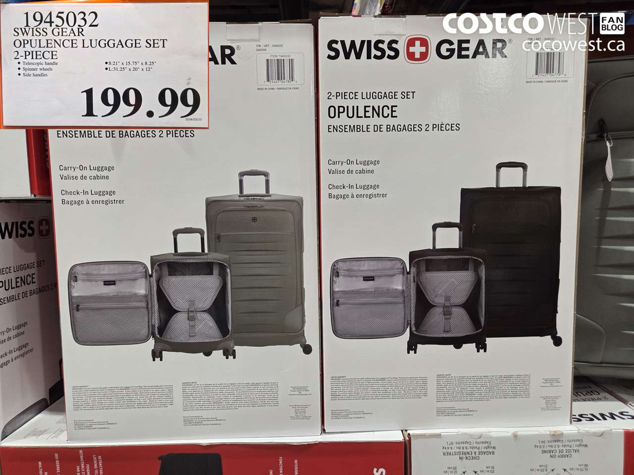 1945032 SWISS GEAR OPULENCE LUGGAGE SET 2-PIECE $199.99