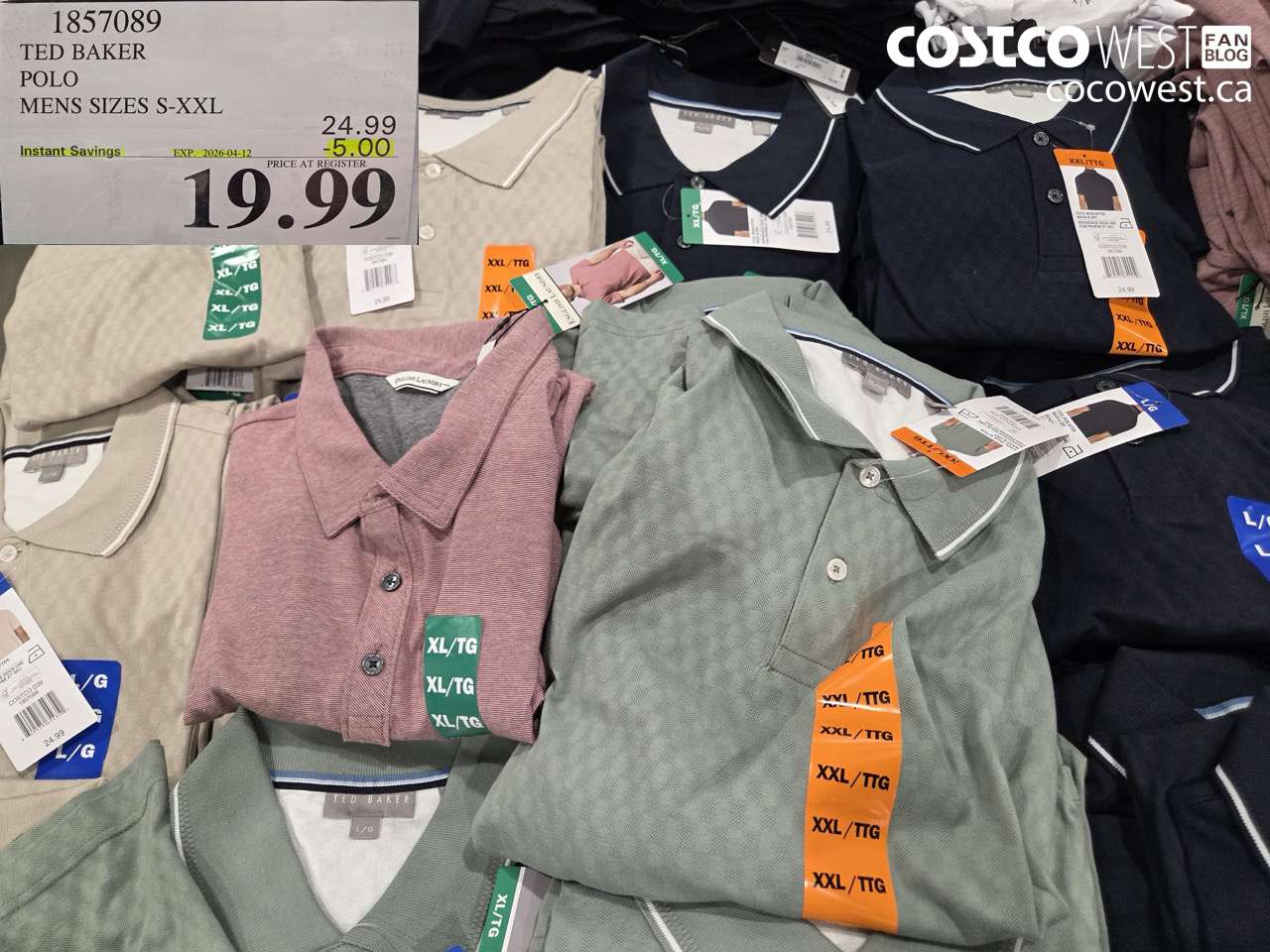 1857089 TED BAKER POLO MENS SIZES S-XXL ($5.00 INSTANT SAVINGS EXPIRES ON 2026-04-12) $19.99