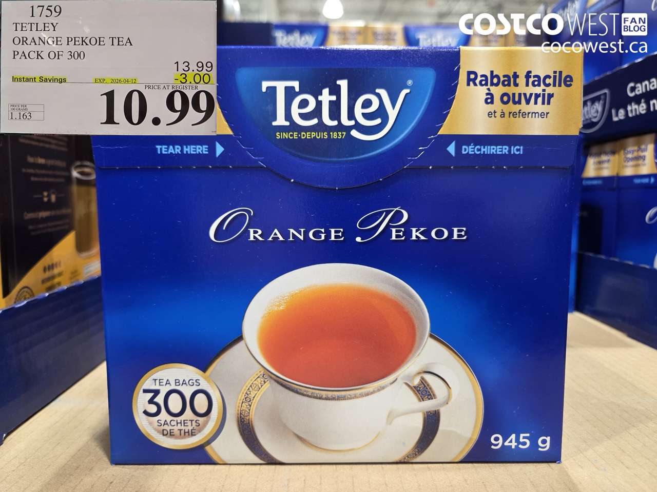 1759 TETLEY ORANGE PEKOE TEA PACK OF 300 ($3.00 INSTANT SAVINGS EXPIRES ON 2026-04-12) $10.99