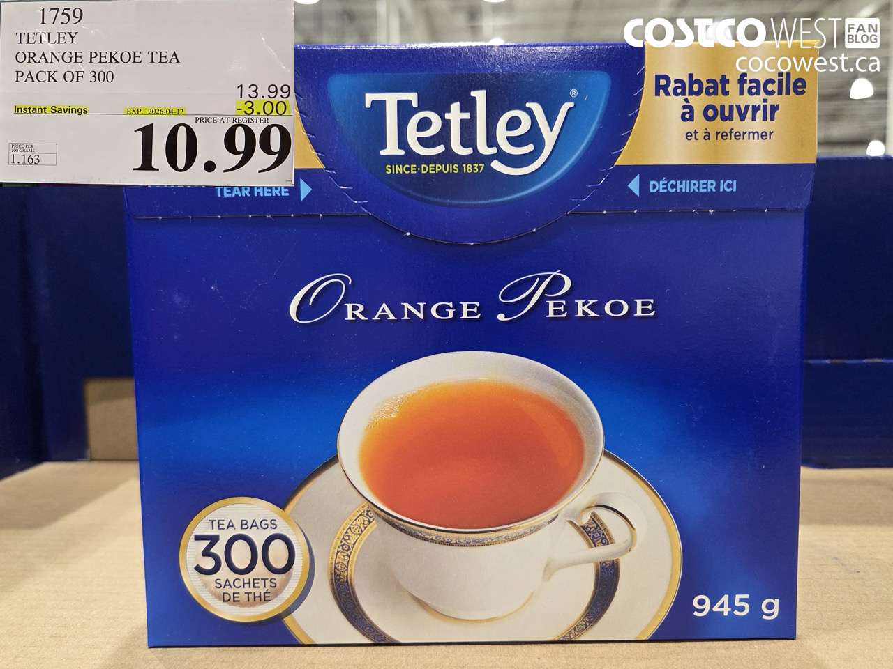 1759 TETLEY ORANGE PEKOE TEA PACK OF 300 ($3.00 INSTANT SAVINGS EXPIRES ON 2026-04-12) $10.99