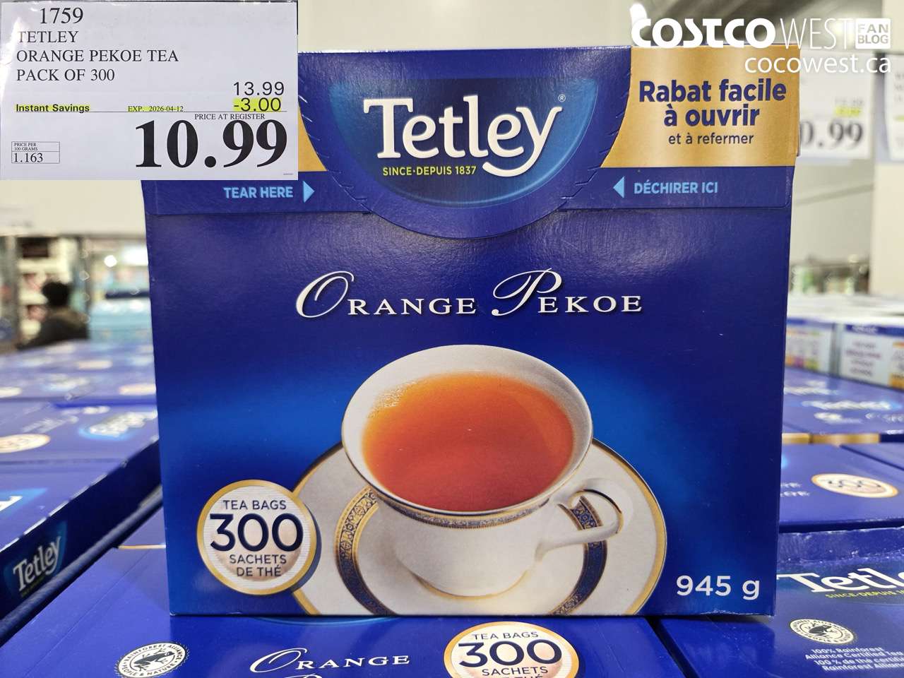 1759 TETLEY ORANGE PEKOE TEA PACK OF 300 ($3.00 INSTANT SAVINGS EXPIRES ON 2026-04-12) $10.99