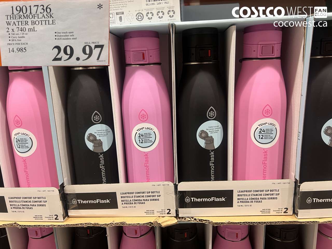 1901736 THERMOFLASK WATER BOTTLE 2 X 740 ML $29.97