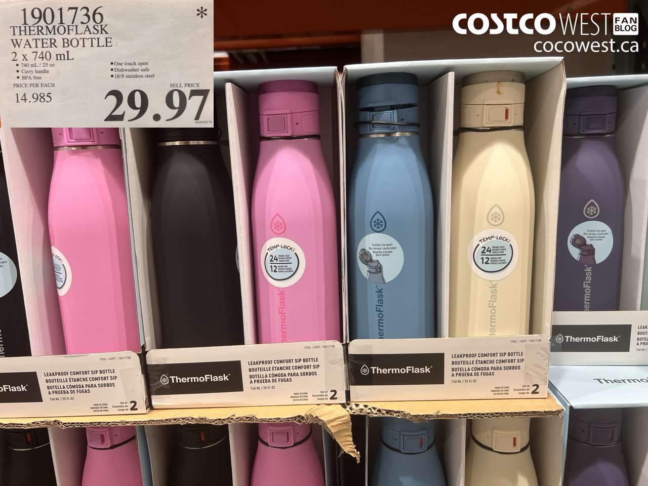 1901736 THERMOFLASK WATER BOTTLE 2 X 740 ML $29.97