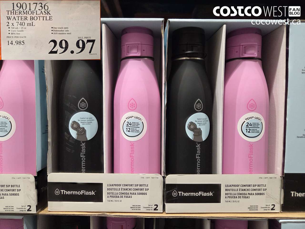 1901736 THERMOFLASK WATER BOTTLE 2 X 740 ML $29.97