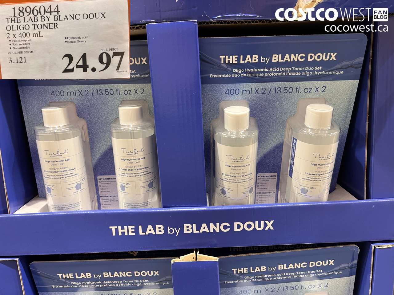 1896044 THE LAB BY BLANC DOUX OLIGO TONER 2 X 400 ML $24.97