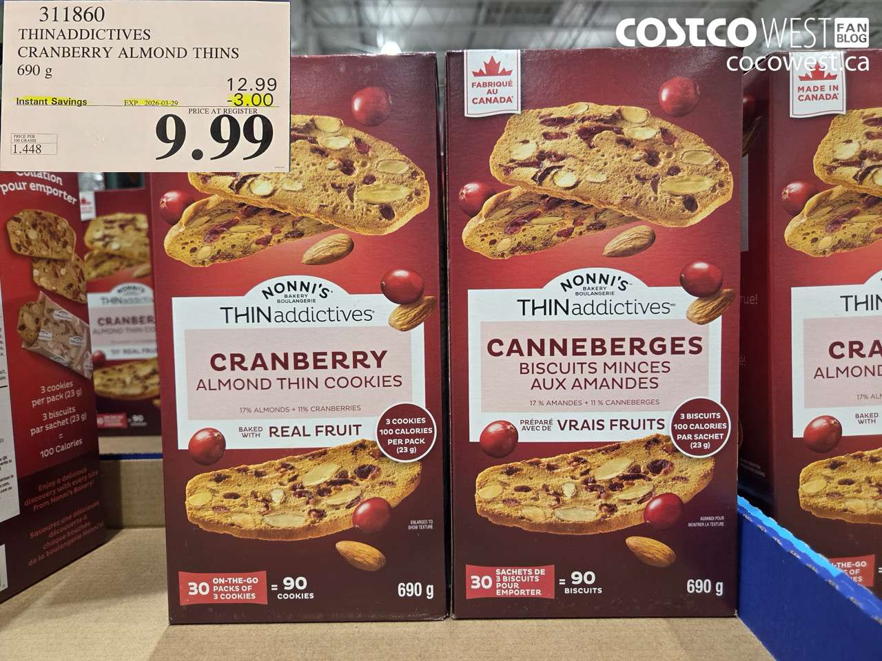 311860 THINADDICTIVES CRANBERRY ALMOND THINS 690G ($3.00 INSTANT SAVINGS EXPIRES ON 2026-03-29) $9.99