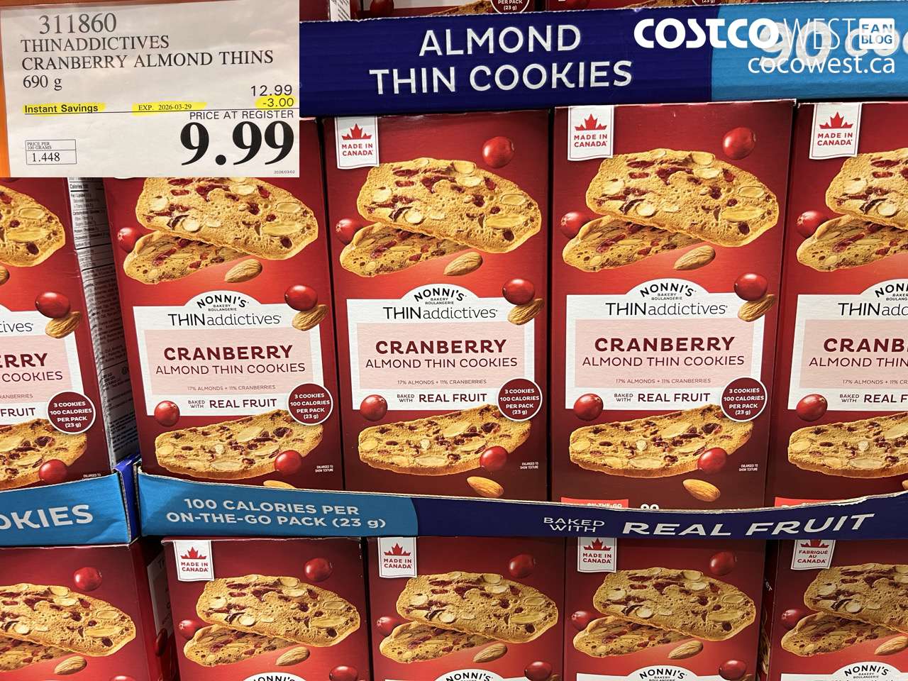 311860 THINADDICTIVES CRANBERRY ALMOND THINS 690G ($3.00 INSTANT SAVINGS EXPIRES ON 2026-03-29) $9.99