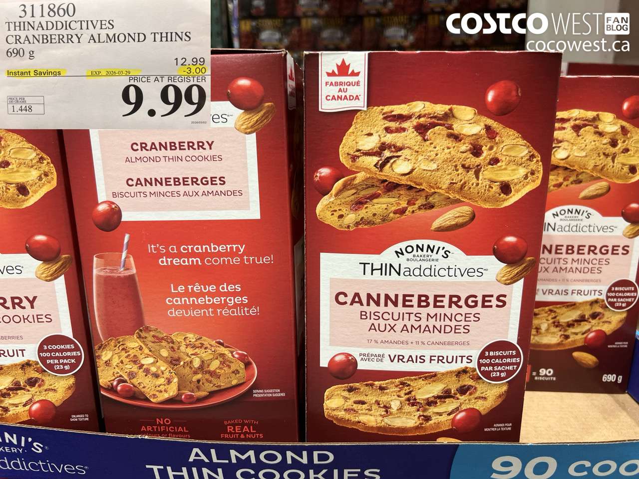 311860 THINADDICTIVES CRANBERRY ALMOND THINS 690G ($3.00 INSTANT SAVINGS EXPIRES ON 2026-03-29) $9.99