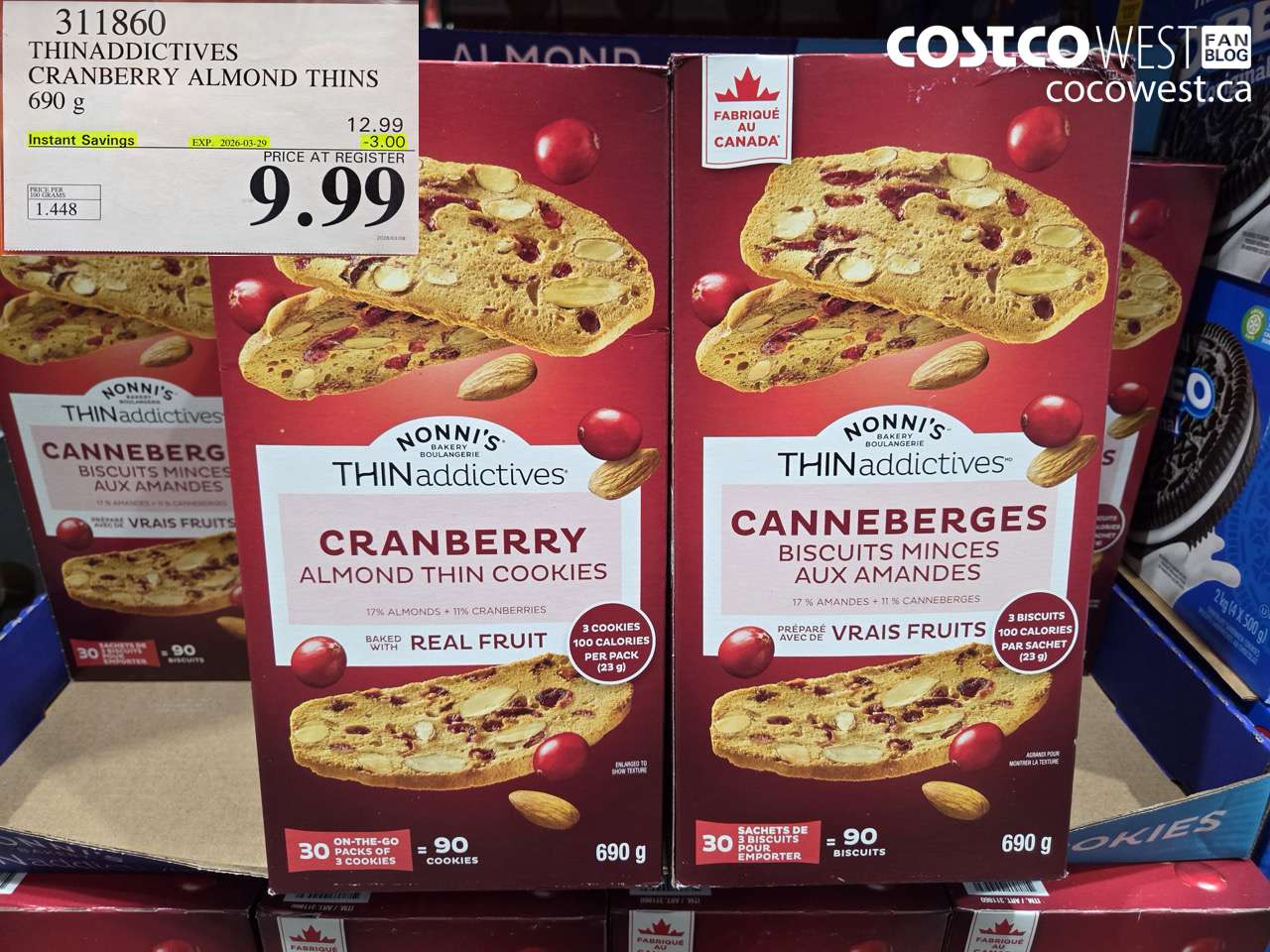 311860 THIN ADDDICTIVES CRANBERRY ALMOND THINS 690G ($3.00 INSTANT SAVINGS EXPIRES ON 2026-03-29) $9.99