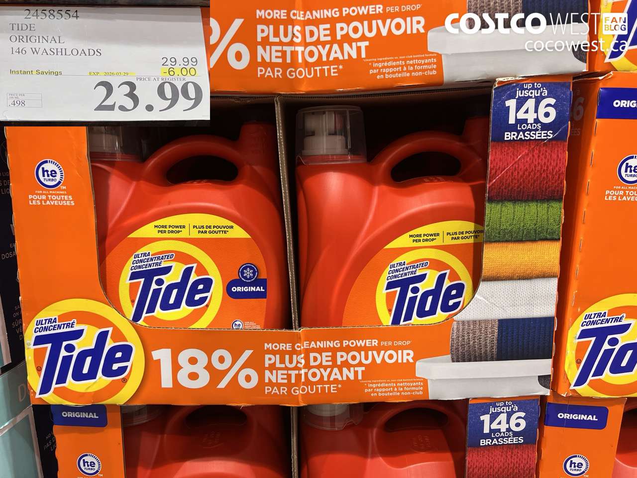 2458554 TIDE ORIGINAL 146 WASHLOADS ($6.00 INSTANT SAVINGS EXPIRES ON 2026-03-29) $23.99